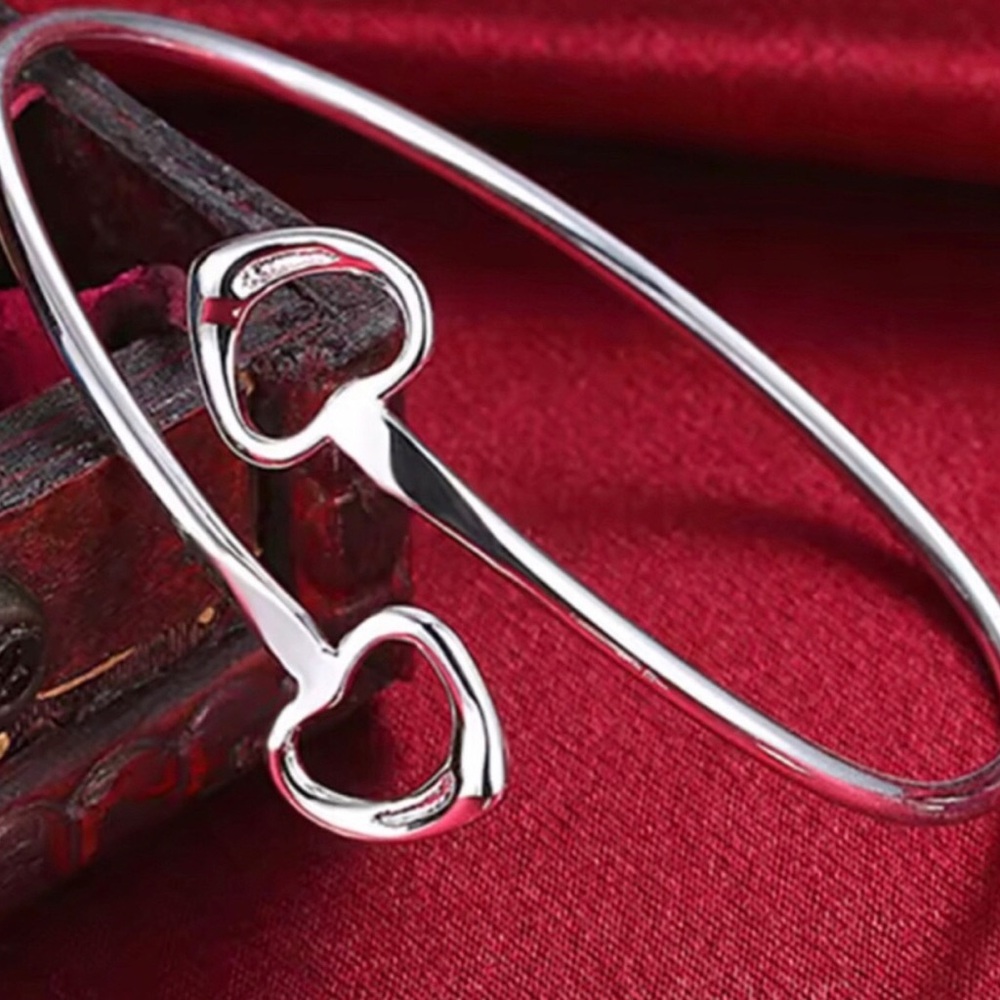 Sterling Silver Heart Open Cuff Bracelet